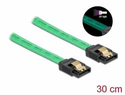 Delock Cablu SATA III 6 Gb/s UV glow effect 30cm Verde, Delock 82064 (82064)