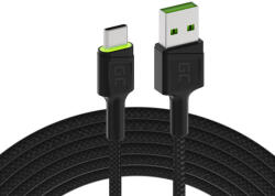 Ray USB kábel - USB-C 200cm zöld LED háttérvilágítással, gyors töltésű Ultra Charge, QC 3.0 KABGC13 (KABGC13)