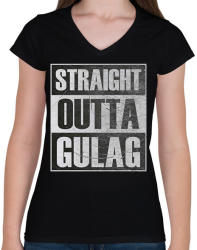 printfashion Straight Outta Gulag - Női V-nyakú póló - Fekete (2595214)