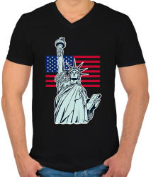 printfashion American Statue of Liberty - Férfi V-nyakú póló - Fekete (3019302)