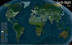 Satelit világtérkép - a Föld éjszaka műholdas világ falitérkép, világtérkép éjszakai műholdas felvétel National Geographic angol nyelven 89x56 cm