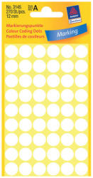 Avery Zweckform 12*12 mm-es Avery Zweckform öntapadó íves etikett címke, fehér színű (5 ív/doboz), normál ragasztóval (3145) - dunasp