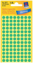 Avery Zweckform 8*8 mm-es Avery Zweckform öntapadó íves etikett címke, zöld színű (4 ív/doboz), normál ragasztóval (3012) - dunasp