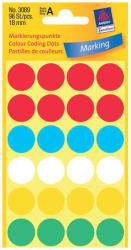 Avery Zweckform 18*18 mm-es Avery Zweckform öntapadó íves etikett címke, vegyes színű (4 ív/doboz), normál ragasztóval (3089) - dunasp