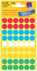 Avery Zweckform 12*12 mm-es Avery Zweckform öntapadó íves etikett címke, vegyes színű (5 ív/doboz), normál ragasztóval (3088) - dunasp