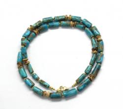  Colier din Turcoaz de Nepal Rotund Fatetat 3x3 mm - Accesorii Gold Filled - 1 Buc