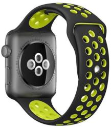 Utángyártott iKi Apple Watch 45mm / 44mm / 42mm lélegző Sport szilikon szíj - fekete/zöld
