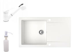 NERO Gold + kihúzható zuhanyfejes Shower csaptelep + adagoló (fehér)