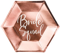 PartyDeco S. r. o Papír tányér, rosegold, Bride squad, d23cm, 6db/cs