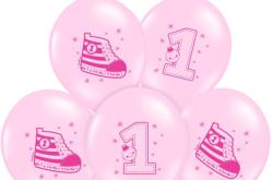 PartyDeco Balon tenisi 1. aniversare roz pastel
