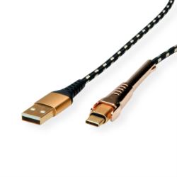 Roline USB-C apa - USB-A apa Adat- és töltőkábel 1m - Fekete/Arany (11.02.8920-10)