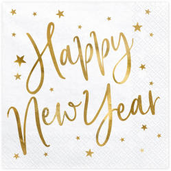 PartyDeco S. r. o Szalvéta, fehér, HNY arany betűkkel, 33x33cm, 20 darab/csomag