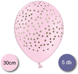 PartyDeco Bébi pink lufi, arany pöttyökkel, 5 db/cs