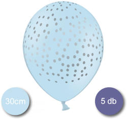 PartyDeco S. r. o Bébi kék lufi, ezüst pöttyökkel, 5 db/cs