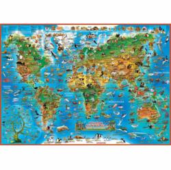 Dino's World Map Gyerek világtérkép állatokkal. Földünk állatvilága gyerek térkép, vízálló. A hátoldalon Dinók és őslények gyerektérkép 95x67 cm