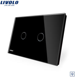 LIVOLO Intrerupator dublu cu variator cu touch Livolo din sticla - standard italian - culoare negru