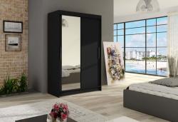 Expedo Dulap dormitor cu uşi glisante FLORIA VI cu oglindă, 120x200x58, negru mat Garderoba
