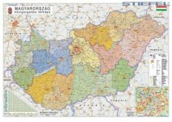 Stiefel Magyarország falitérkép, Magyarország közigazgatása falitérkép járásokkal, fémléces fóliázott 100x70 cm
