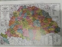 HM Magyar Szent Korona Országainak térképe 1888 év, Politikai régi Magyarország falitérkép 53x36 cm