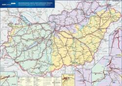 Stiefel Magyarország vasút térképe, Magyarország vasúti árufuvarozási térképe fémléccel 120x80 cm