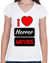 printfashion I love Horror Movies - Női V-nyakú póló - Fehér (3397379)