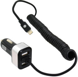 Carpoint Incarcator auto Carpoint cu cablu conector hibrid MicroUSB MFi Dock 8pin, 2x iesiri USB 2.0, 5.8A , 12V/ 24V, lungime 150cm Kft Auto (517031)