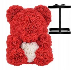 Vistar Ursulet Floral BIG 40 cm DeLuxe Rosu cu Inimioara Alba + cutie de cadou ManiaMagic (KRB-77458241)