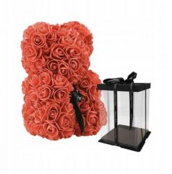 Vistar Ursulet floral BIG 40 cm DeLuxe Rosu cu fundita + cutie de cadou ManiaMagic (KRB-69027648)