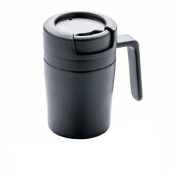 XD Cana de cafea 160 ml, perete dublu, XD, CE03, polipropilena, otel inoxidabil, negru, breloc inclus din piele ecologica (EVE08-P432-941)