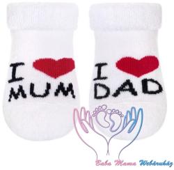  Frottír zokni I love Mum and Dad - fehér
