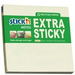 STICK N Öntapadó jegyzettömb STICK`N extra erõs 76x76mm újrahasznosított pasztell sárga 90 lap (21600) - tonerpiac