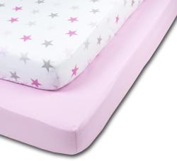 Kidizi Set 2 cearceafuri din bumbac cu elastic roata pentru patut 140x70 cm Kidizi Pink Stars (5949221103112)