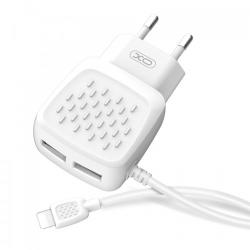 Apple Зарядно устройство за iPhone XO-L51 2.1A + 2USB, Lightning кабел , бяло