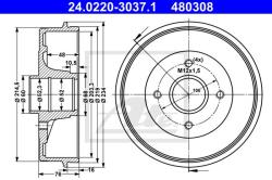 ATE Tambur frana ATE 24.0220-3037.1 - automobilus