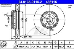ATE Disc frana ATE 24.0136-0115.2 (24.0136-0115.2) - automobilus
