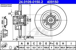 ATE Disc frana ATE 24.0109-0150.2 (24.0109-0150.2) - automobilus
