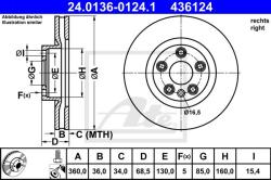 ATE Disc frana ATE 24.0136-0124.1 (24.0136-0124.1) - automobilus