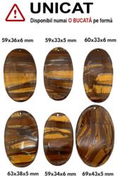  Pandantiv din Ochi de Tigru cu Fier Oval cu Gaura - 59-69 x 33-43 x 5-6 mm