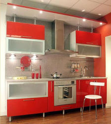 MobAmbient Mobilă bucătărie, MDF lucios și sticlă sablată - model RED