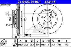 ATE Disc frana ATE 24.0123-0116.1 - automobilus