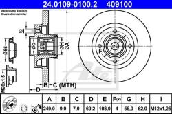 ATE Disc frana ATE 24.0109-0100.2 (24.0109-0100.2) - automobilus