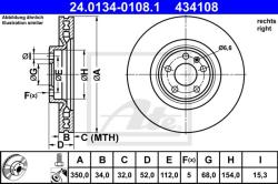 ATE Disc frana ATE 24.0134-0108.1 (24.0134-0108.1) - automobilus
