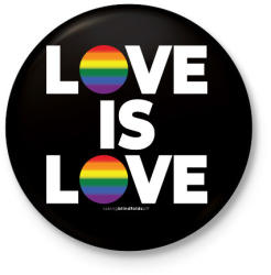 printfashion LOVE IS LOVE - humanista - LMBT / LMBTQI (128) - Kitűző, hűtőmágnes - Fekete (3910818)