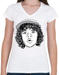 printfashion Stranger Things Dustin - Női V-nyakú póló - Fehér (3729502)