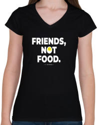 printfashion Friends, not food. - Vegán aktivista grafika #8 - Női V-nyakú póló - Fekete (3909188)