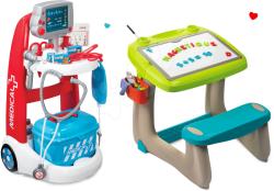 Smoby Set cărucior medical electronic Medical Smoby și bancă pentru desenat cu tablă și magneți de rezervă ABC (SM340202-8)
