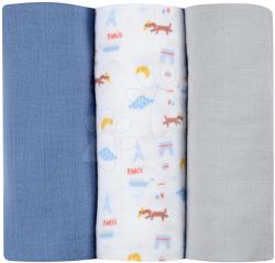 BÉABA Pânze textile din bumbac tip muselină Cotton Muslin Cloths Beaba Set Paris de 3 bucăți, 70*70 cm, de la 0 luni, albastru (BE920342)