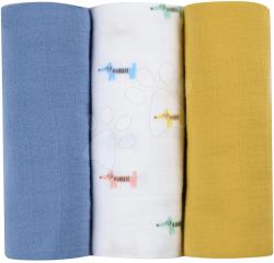 BÉABA Pânze textile pentru bebeluși din bumbac tip muselină Cotton Muslin Cloths Beaba Set Teckel de 3 bucăți 70*70 cm, de la 0 luni, albastru-bej (BE920347)