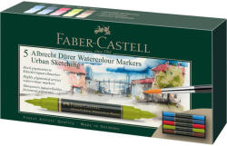 Faber Markere 2 capete acuarela FABER-CASTELL Albrecht Durer Watercolour Urban Sketching, 5 culori/cutie, FC160308