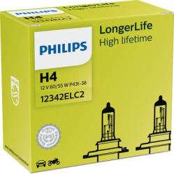 Philips Set 2 becuri incandescente PHILIPS Longer Life H4 12V 12342ELC2